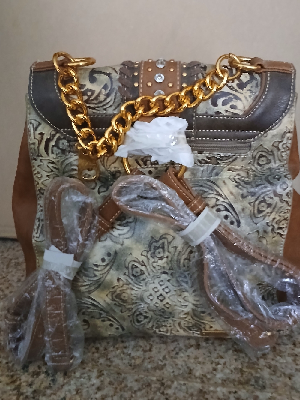 Montana West Brown Floral-Print Studded Backpack - Picture 5 of 5